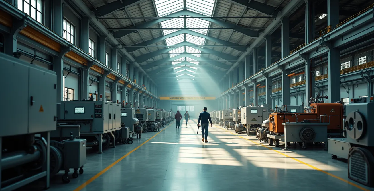 Vista aérea de instalación industrial con maquinaria productiva