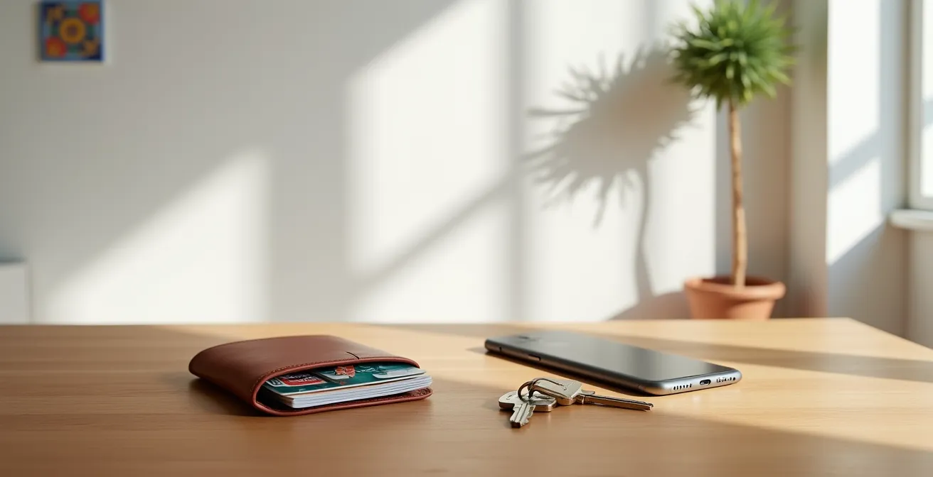 Primer plano de una mano con una tarjeta bancaria junto a un smartphone, simbolizando la decisión de seguridad digital.