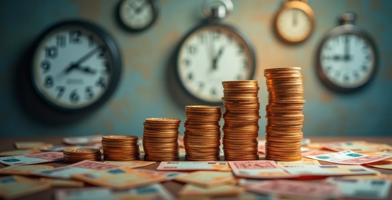 Secuencia temporal de billetes de euro mostrando degradación progresiva del valor