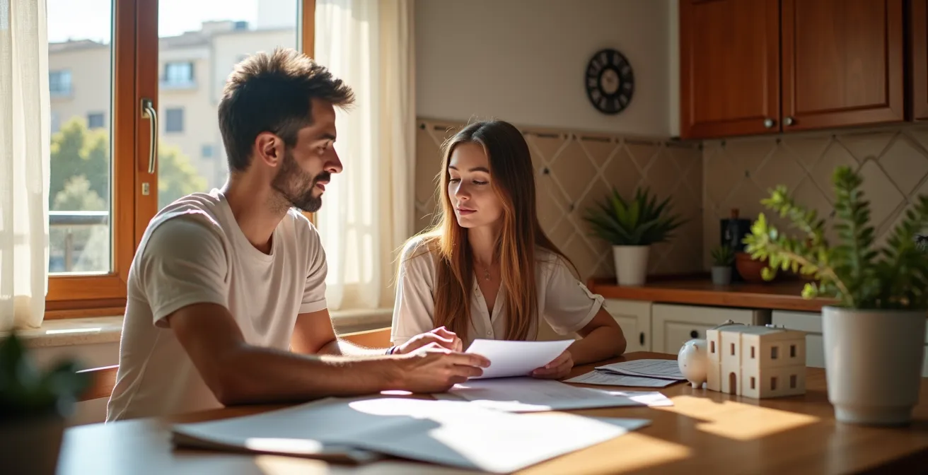 Representación visual del proceso de ahorro para vivienda con elementos arquitectónicos españoles