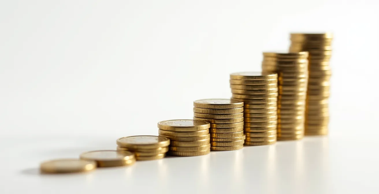 Gráfico abstracto mostrando el crecimiento exponencial del interés compuesto a lo largo del tiempo